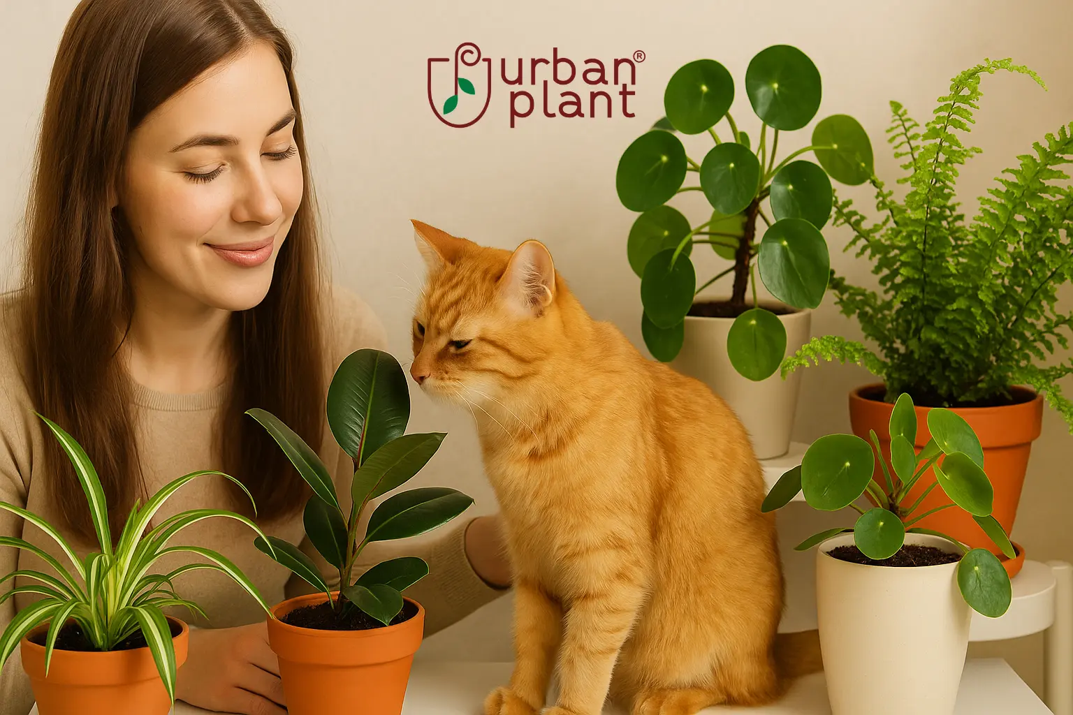 Pet-safe indoor plants with a happy cat and owner – safe and stylish choices for Indian homes by Urban Plant